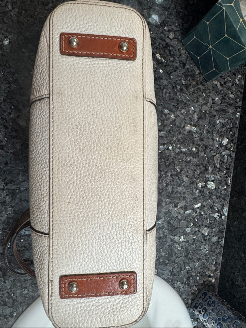 Dooney & Bourke White Pebbled Leather Tote with Brown Straps - Picture 7 of 7